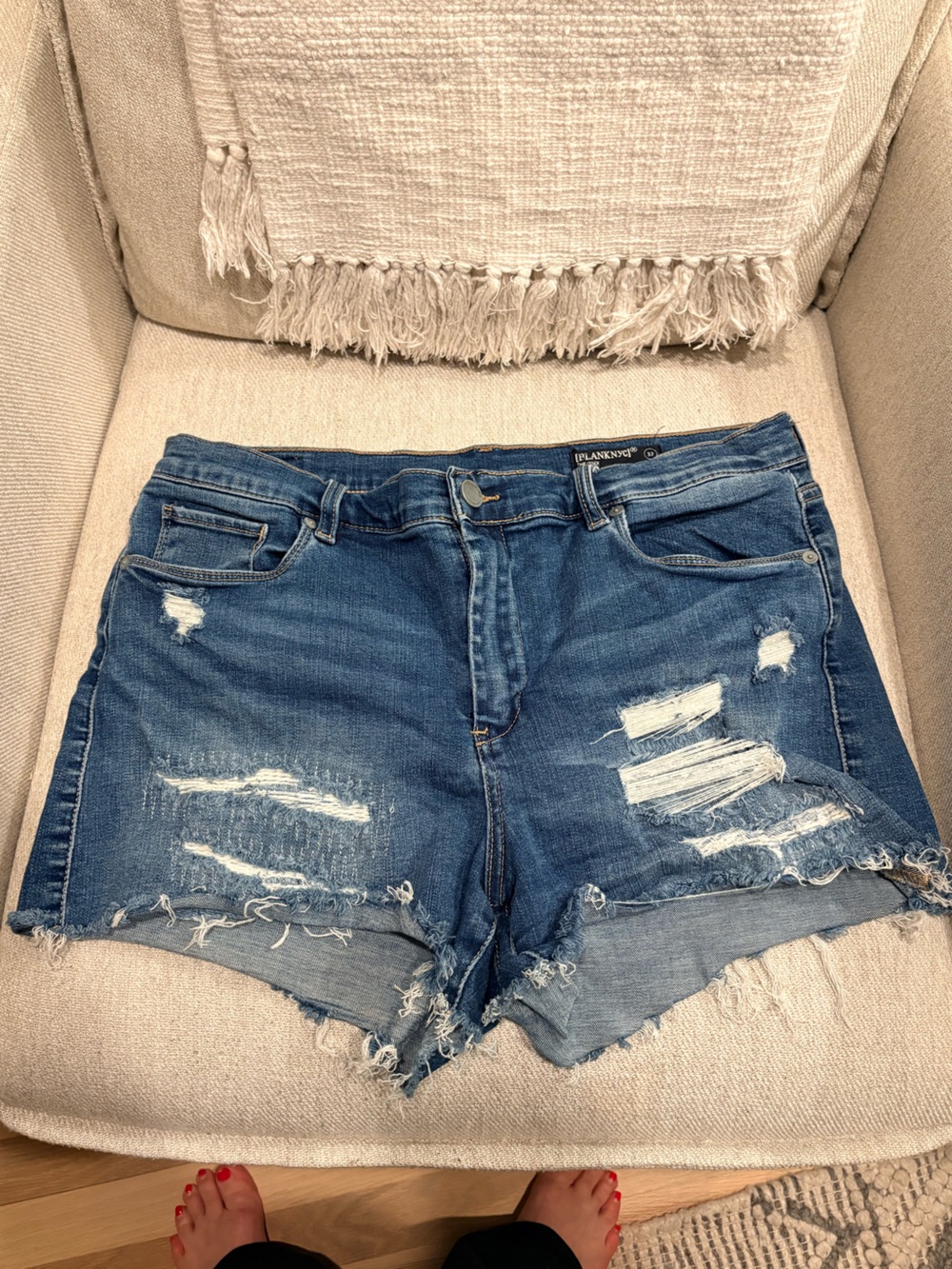 Blank NYC Ripped Medium Blue Boyfriend Denim Shorts